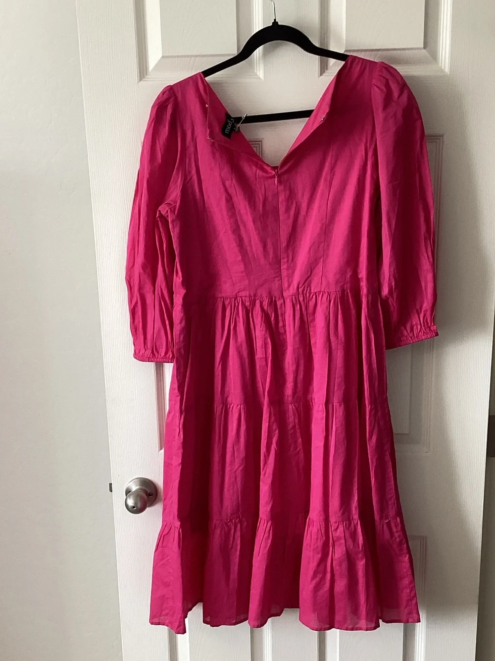 Modcloth Hot Pink Tiered Midi Dress with Square Neck - Picture 6 of 6